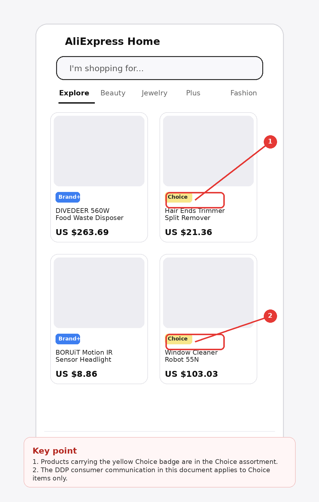 Product listing page with DDP price